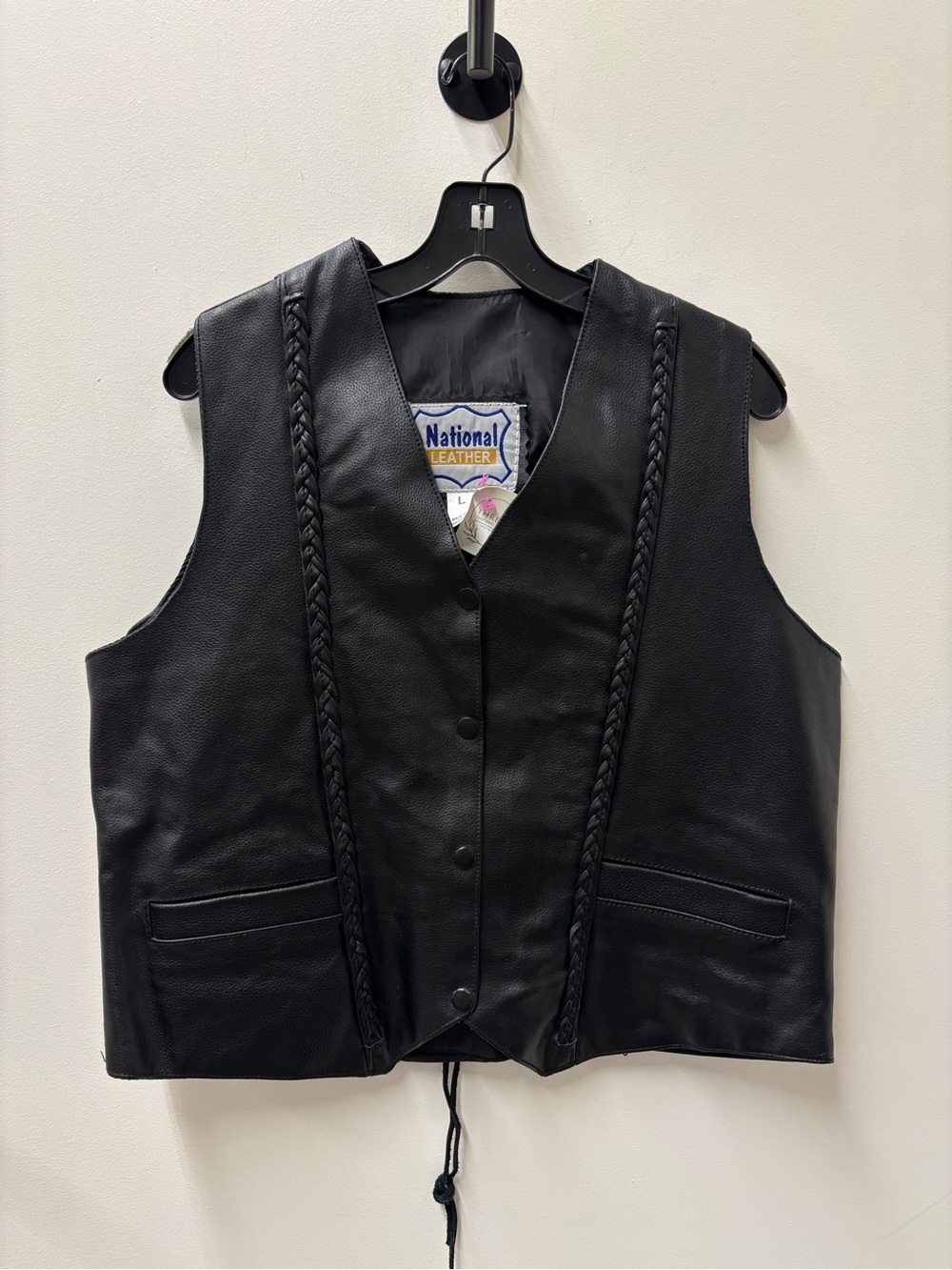 Vintage National Leather Men's Black Braided Leather Vest